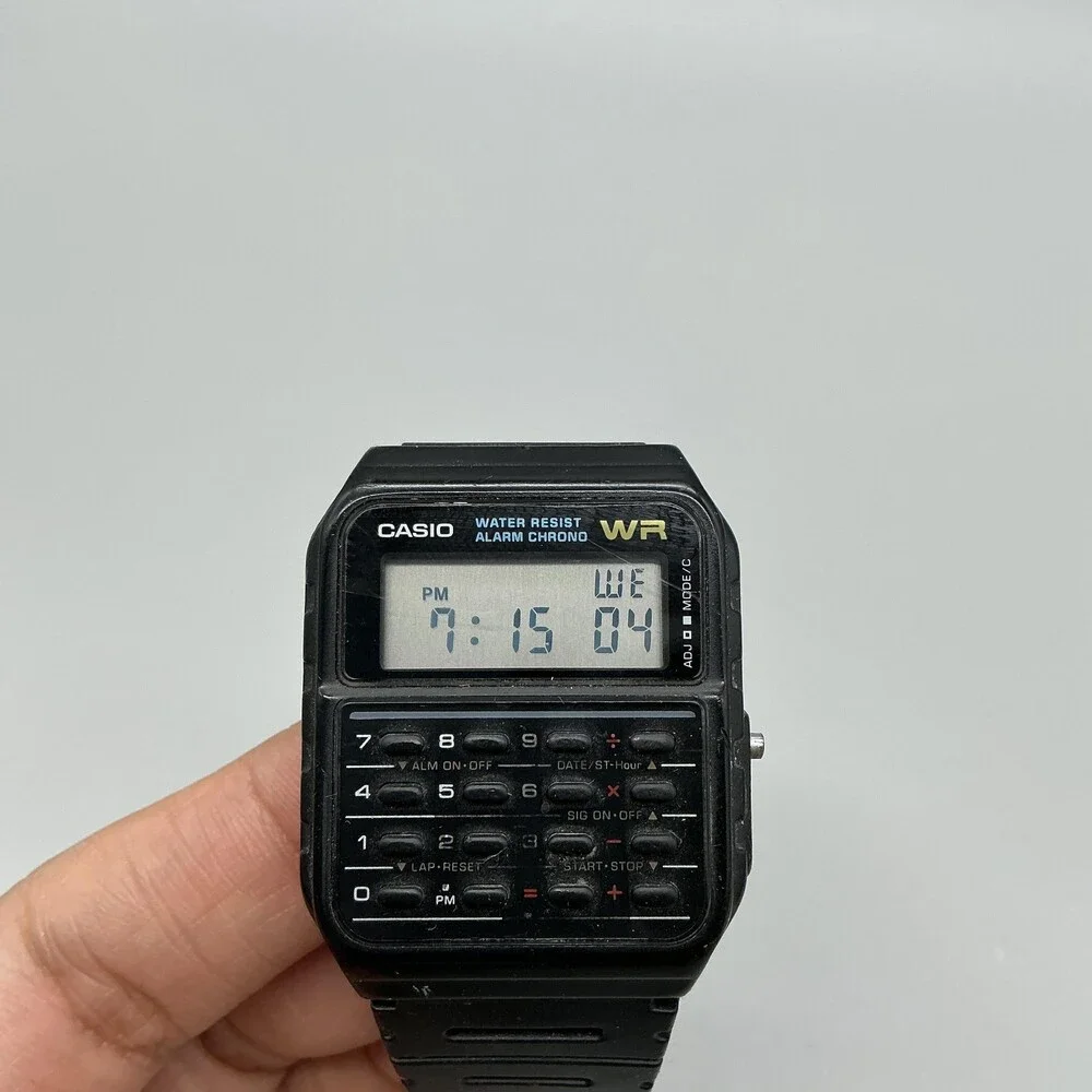 Casio CA-53W Mens Watch 34mm Gray Digital Black Resin Calculator Alarm Chrono WR